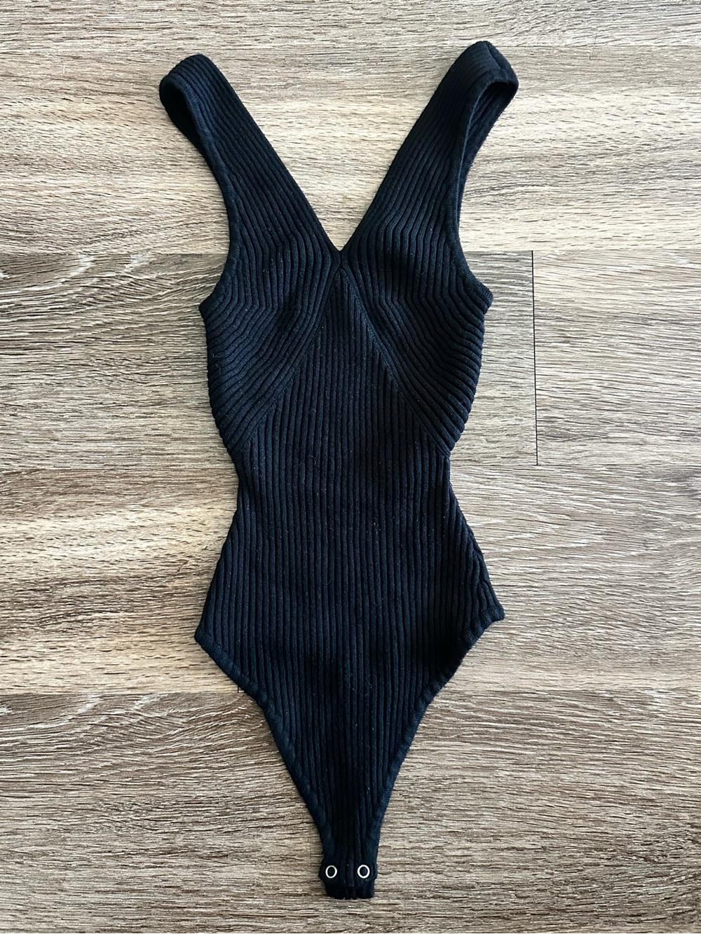 Abercrombie V Neck Sweater Knit Black Ribbed One-Piece Bodysuit Size XXS